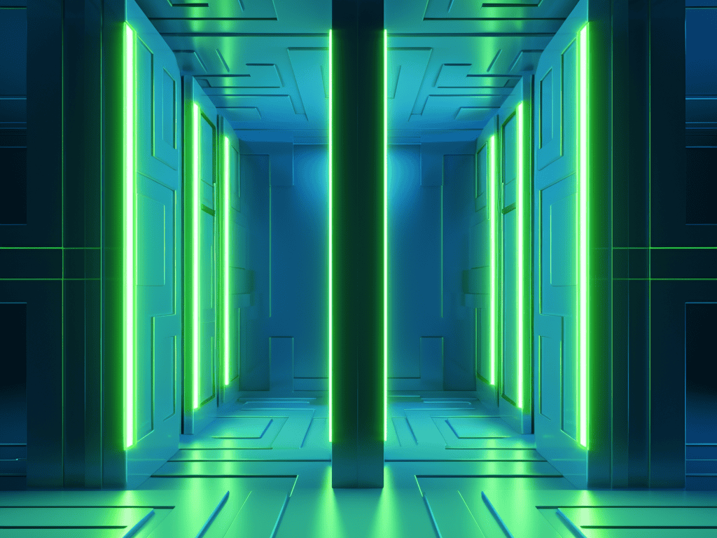 Futuristic room with green lighting