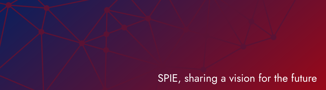 Blue to red gradient
background with the text SPIE, sharing a vision for the future